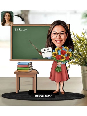 Bk Gift Kişiye Özel Kadın Öğretmen Tasarımlı Karikatür Biblo -18, Öğretmene Hediye, Öğretmenler Günü Hediyesi