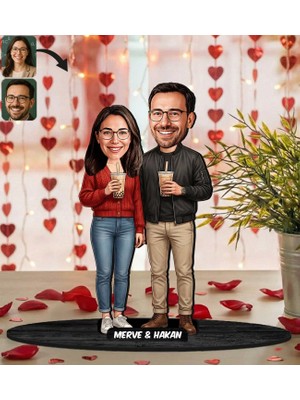 Bk Gift Kişiye Özel Sevgili Karikatürlü Ahşap Biblo -5, Fotoğraftan Karikatür, Sevgililer Günü Hediyesi, Ev Hediyesi