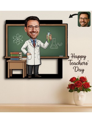 Bk Gift Kişiye Özel Erkek Öğretmen Karikatürlü 3D Ahşap Tablo -4, Öğretmene Hediye, Öğretmenler Günü Hediyesi