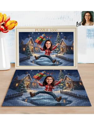 Bk Gift Kişiye Özel Kadın Yılbaşı Karikatür Tasarımlı 1000 Parça Profesyonel Puzzle-5, 1000 Puzzle, Yeni Yıl Hediyesi, Yılbaşı Hediyesi