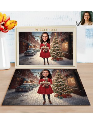 Bk Gift Kişiye Özel Kadın Yılbaşı Karikatür Tasarımlı 1000 Parça Profesyonel Puzzle-2, 1000 Puzzle, Yeni Yıl Hediyesi, Yılbaşı Hediyesi