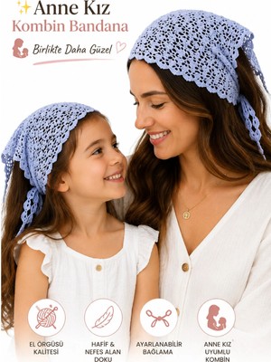 Neholia Anne Kız Kombin Bandana El Örgüsü Saç Bandı Bohem Stil Ayarlanabilir 2li Set
