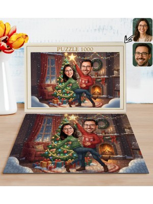 Bk Gift Kişiye Özel Sevgili Yılbaşı Karikatür Tasarımlı 1000 Parça Profesyonel Puzzle-1, 1000 Puzzle, Yeni Yıl Hediyesi, Yılbaşı Hediyesi