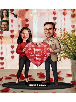 Bk Gift Kişiye Özel Sevgili Karikatürlü Ahşap Biblo -32, Fotoğraftan Karikatür, Sevgililer Günü Hediyesi, Ev Hediyesi