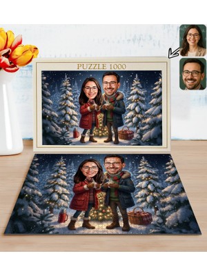 Bk Gift Kişiye Özel Sevgili Yılbaşı Karikatür Tasarımlı 1000 Parça Profesyonel Puzzle-8, 1000 Puzzle, Yeni Yıl Hediyesi, Yılbaşı Hediyesi