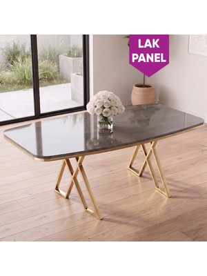 Canisa Peras Serisi 90X160 Lak Panel Antrasit Ironi Gold Ayaklı Masa