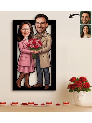 Bk Gift Kişiye Özel Sevgili Karikatürlü 3D Ahşap Tablo -15, Fotoğraftan Karikatür, Sevgililer Günü Hediyesi, Ev Hediyesi