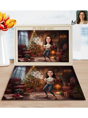 Bk Gift Kişiye Özel Kadın Yılbaşı Karikatür Tasarımlı 1000 Parça Profesyonel Puzzle-8, 1000 Puzzle, Yeni Yıl Hediyesi, Yılbaşı Hediyesi