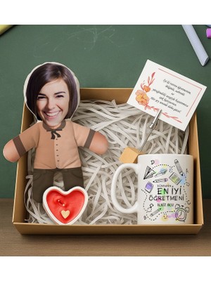Bk Gift Kişiye Özel Kadın Öğretmen Bebek Yastık & Kupa Bardak & Mum & Notluk -3, Öğretmenler Günü, Öğretmene Hediye