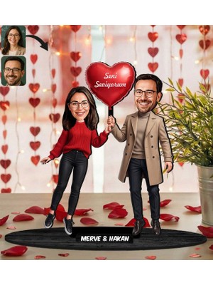 Bk Gift Kişiye Özel Sevgili Karikatürlü Ahşap Biblo -26, Fotoğraftan Karikatür, Sevgililer Günü Hediyesi, Ev Hediyesi