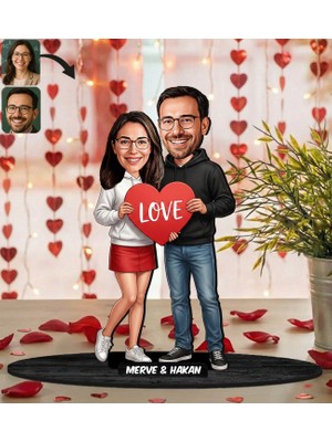 Bk Gift Kişiye Özel Sevgili Karikatürlü Ahşap Biblo -10, Fotoğraftan Karikatür, Sevgililer Günü Hediyesi, Ev Hediyesi