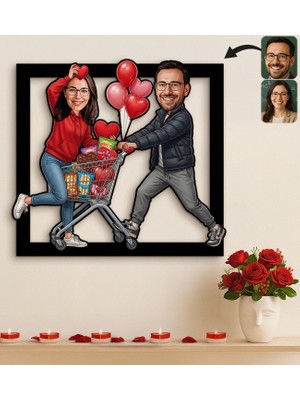 Bk Gift Kişiye Özel Sevgili Karikatürlü 3D Ahşap Tablo -22, Fotoğraftan Karikatür, Sevgililer Günü Hediyesi, Ev Hediyesi