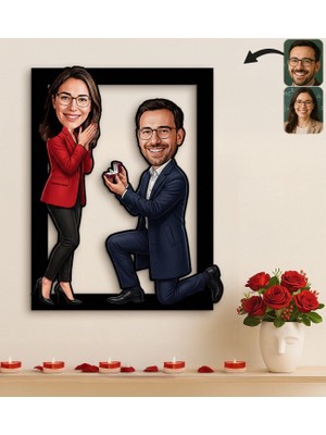 Bk Gift Kişiye Özel Sevgili Karikatürlü 3D Ahşap Tablo -1, Fotoğraftan Karikatür, Sevgililer Günü Hediyesi, Ev Hediyesi