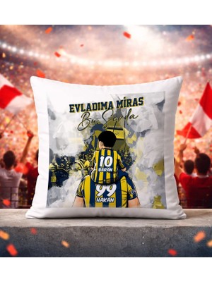 Bk Gift Kişiye Özel Isimli Baba-Oğul Sarı Lacivert Evladıma Miras Bu Sevda Beyaz Kırlent Yastık-1, Doğum Günü Hediyesi, Taraftar Hediyesi