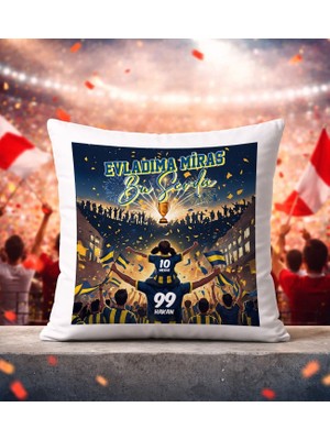 Bk Gift Kişiye Özel Isimli Baba-Kız Sarı Lacivert Evladıma Miras Bu Sevda Beyaz Kırlent Yastık-3, Doğum Günü Hediyesi, Taraftar Hediyesi