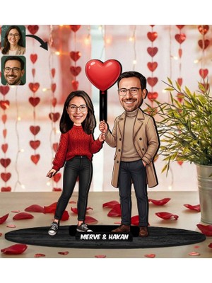 Bk Gift Kişiye Özel Sevgili Karikatürlü Ahşap Biblo -9, Fotoğraftan Karikatür, Sevgililer Günü Hediyesi, Ev Hediyesi
