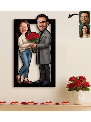 Bk Gift Kişiye Özel Sevgili Karikatürlü 3D Ahşap Tablo -31, Fotoğraftan Karikatür, Sevgililer Günü Hediyesi, Ev Hediyesi