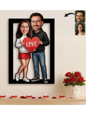 Bk Gift Kişiye Özel Sevgili Karikatürlü 3D Ahşap Tablo -10, Fotoğraftan Karikatür, Sevgililer Günü Hediyesi, Ev Hediyesi