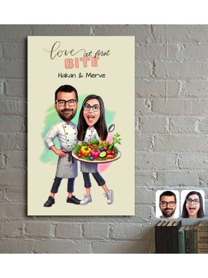 Bk Gift Kişiye Özel Aşçı Çift Karikatürlü Ahşap Tablo - 1, Sevgililer Günü, Sevgiliye Hediye