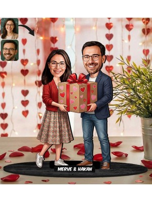 Bk Gift Kişiye Özel Sevgili Karikatürlü Ahşap Biblo -17, Fotoğraftan Karikatür, Sevgililer Günü Hediyesi, Ev Hediyesi