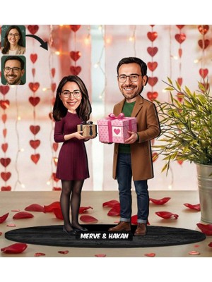 Bk Gift Kişiye Özel Sevgili Karikatürlü Ahşap Biblo -2, Fotoğraftan Karikatür, Sevgililer Günü Hediyesi, Ev Hediyesi