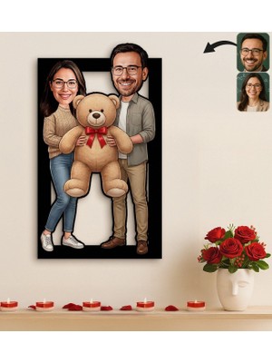 Bk Gift Kişiye Özel Sevgili Karikatürlü 3D Ahşap Tablo -35, Fotoğraftan Karikatür, Sevgililer Günü Hediyesi, Ev Hediyesi