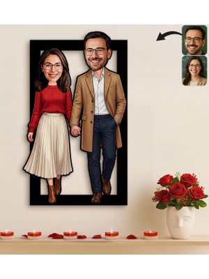 Bk Gift Kişiye Özel Sevgili Karikatürlü 3D Ahşap Tablo -24, Fotoğraftan Karikatür, Sevgililer Günü Hediyesi, Ev Hediyesi