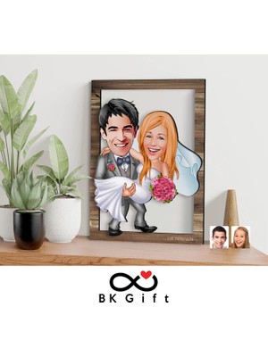 Bk Gift Kişiye Özel Evleniyoruz Karikatürlü 3D Ahşap Tablo, Sevgiliye Hediye, Sevgililer Günü Hediyesi, Yıl Dönümü Hediyesi, Doğum Günü Hediyesi-7