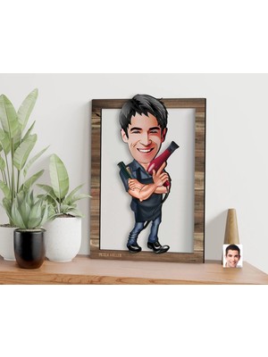 Bk Gift Kişiye Özel Erkek Kuaför Karikatürlü 3D Ahşap Tablo, Sevgiliye Hediye, Arkadaşa Hediye, Yıl Dönümü Hediyesi, Doğum Günü Hediyesi-1