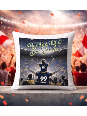 Bk Gift Kişiye Özel Isimli Baba-Kız Sarı Lacivert Evladıma Miras Bu Sevda Beyaz Kırlent Yastık-2, Doğum Günü Hediyesi, Taraftar Hediyesi