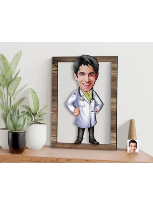 Bk Gift Kişiye Özel Erkek Doktor Karikatürlü 3D Ahşap Tablo, Sevgiliye Hediye, Arkadaşa Hediye, Yıl Dönümü Hediyesi, Doğum Günü Hediyesi-1