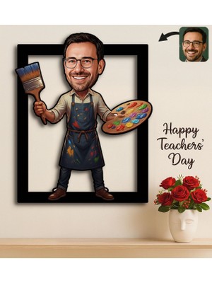 Bk Gift Kişiye Özel Erkek Öğretmen Karikatürlü 3D Ahşap Tablo -19, Öğretmene Hediye, Öğretmenler Günü Hediyesi