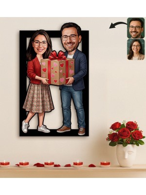 Bk Gift Kişiye Özel Sevgili Karikatürlü 3D Ahşap Tablo -17, Fotoğraftan Karikatür, Sevgililer Günü Hediyesi, Ev Hediyesi