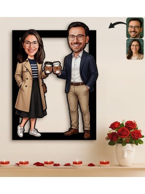 Bk Gift Kişiye Özel Sevgili Karikatürlü 3D Ahşap Tablo -8, Fotoğraftan Karikatür, Sevgililer Günü Hediyesi, Ev Hediyesi