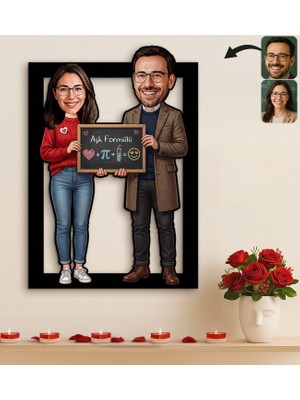Bk Gift Kişiye Özel Sevgili Karikatürlü 3D Ahşap Tablo -7, Fotoğraftan Karikatür, Sevgililer Günü Hediyesi, Ev Hediyesi