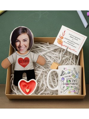 Bk Gift Kişiye Özel Kadın Öğretmen Bebek Yastık & Kupa Bardak & Mum & Notluk -4, Öğretmenler Günü, Öğretmene Hediye