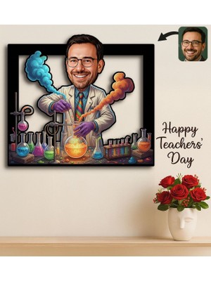 Bk Gift Kişiye Özel Erkek Öğretmen Karikatürlü 3D Ahşap Tablo -12, Öğretmene Hediye, Öğretmenler Günü Hediyesi