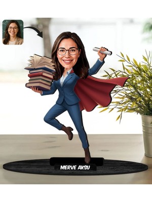 Bk Gift Kişiye Özel Kadın Öğretmen Tasarımlı Karikatür Biblo -14, Öğretmene Hediye, Öğretmenler Günü Hediyesi