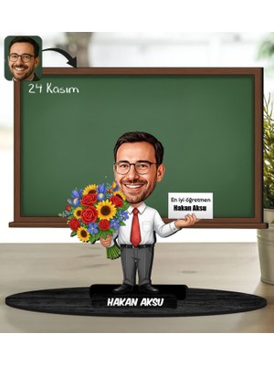 Bk Gift Kişiye Özel Erkek Öğretmen Tasarımlı Karikatür Biblo -17, Öğretmene Hediye, Öğretmenler Günü Hediyesi