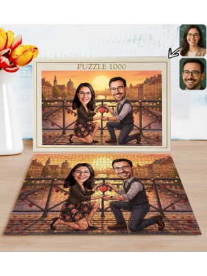 Bk Gift Kişiye Özel Sevgili Karikatürlü 1000 Parça Profesyonel Puzzle-15, 1000 Puzzle, Sevgililer Günü Hediyesi, Sevgiliye Hediye