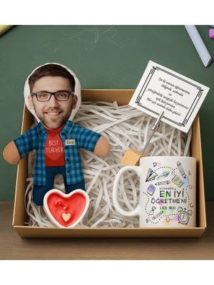 Bk Gift Kişiye Özel Erkek Öğretmen Bebek Yastık & Kupa Bardak & Mum & Notluk -6, Öğretmenler Günü, Öğretmene Hediye