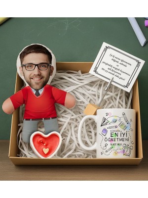 Bk Gift Kişiye Özel Erkek Öğretmen Bebek Yastık & Kupa Bardak & Mum & Notluk -3, Öğretmenler Günü, Öğretmene Hediye