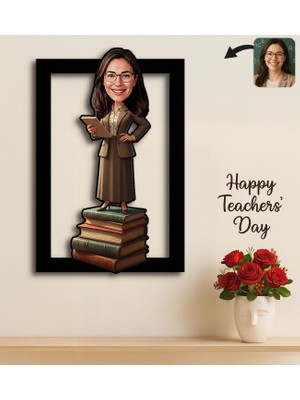 Bk Gift Kişiye Özel Kadın Öğretmen Karikatürlü 3D Ahşap Tablo -20, Öğretmene Hediye, Öğretmenler Günü Hediyesi