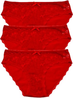 Akn Tekstil Ön Dantel Kırmızı Külot 3'lü Paket