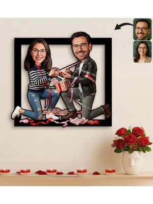 Bk Gift Kişiye Özel Sevgili Karikatürlü 3D Ahşap Tablo -29, Fotoğraftan Karikatür, Sevgililer Günü Hediyesi, Ev Hediyesi