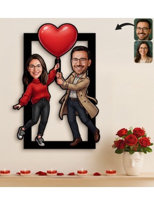 Bk Gift Kişiye Özel Sevgili Karikatürlü 3D Ahşap Tablo -28, Fotoğraftan Karikatür, Sevgililer Günü Hediyesi, Ev Hediyesi