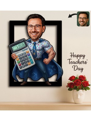 Bk Gift Kişiye Özel Erkek Öğretmen Karikatürlü 3D Ahşap Tablo -17, Öğretmene Hediye, Öğretmenler Günü Hediyesi