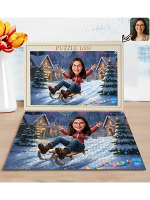Bk Gift Kişiye Özel Kadın Yılbaşı Karikatür Tasarımlı 1000 Parça Profesyonel Puzzle-7, 1000 Puzzle, Yeni Yıl Hediyesi, Yılbaşı Hediyesi