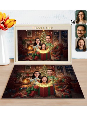 Bk Gift Kişiye Özel Aile Yılbaşı Karikatür Tasarımlı 1000 Parça Profesyonel Puzzle-3, 1000 Puzzle, Yeni Yıl Hediyesi, Yılbaşı Hediyesi