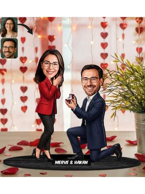 Bk Gift Kişiye Özel Sevgili Karikatürlü Ahşap Biblo -1, Fotoğraftan Karikatür, Sevgililer Günü Hediyesi, Ev Hediyesi
